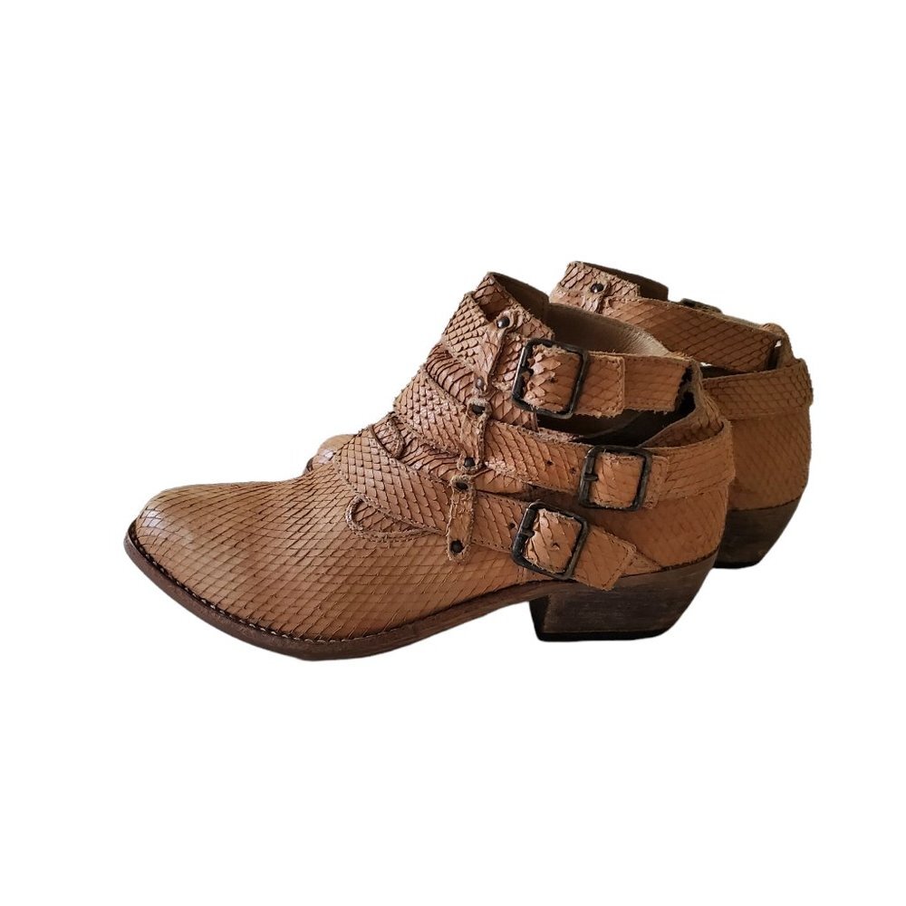 Matisse Bobbie Cognac Snake Embossed Distressed Leather Bootie